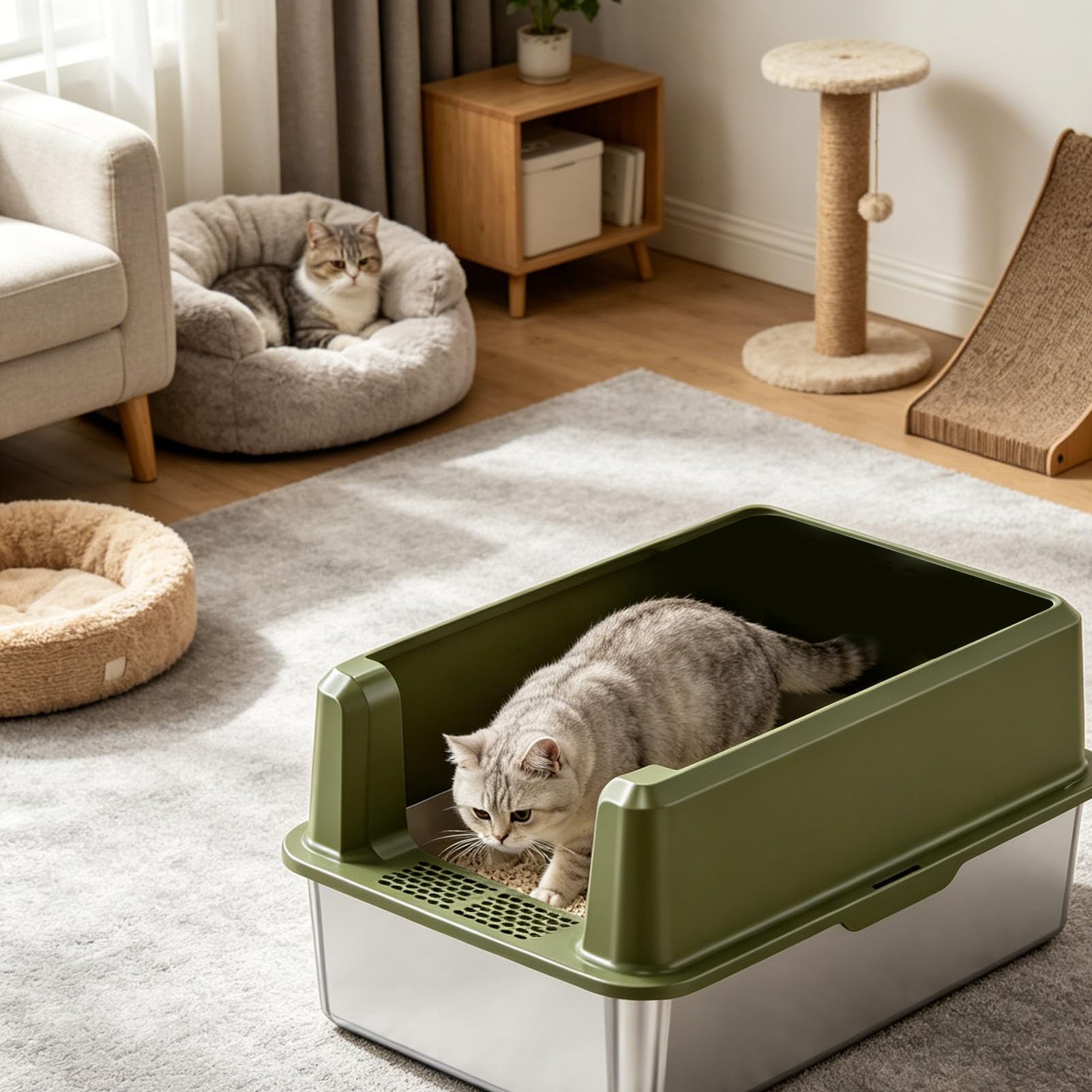 Edelstahl Katzenstreu Box, Hohe Seiten, Antihaftbeschichtet