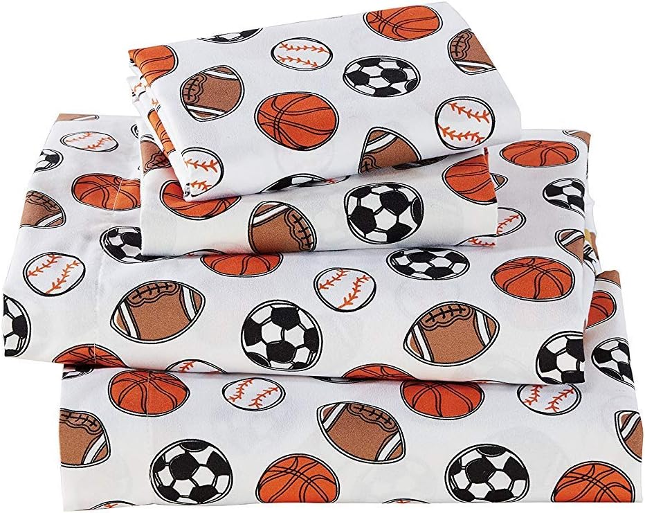 Fancy Collection Sheet Set Sport Baseball Basketball Football Soccer White Black Orange Brown New (Queen)