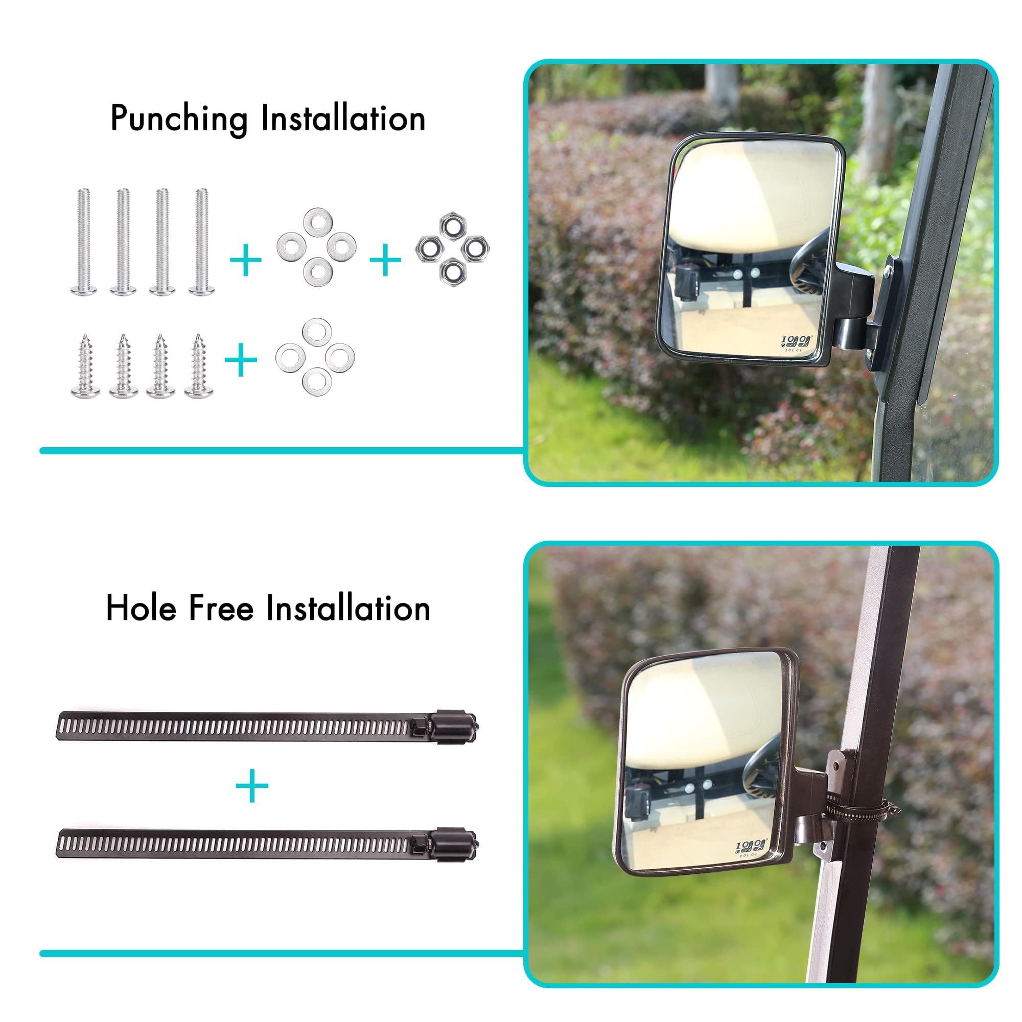 10L0L Golf Cart Side Mirrors Compatible with Yamaha Club Car EZ-GO and Others Round or Square Tube Golf Cart Roof Bracket - Image 3