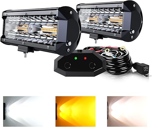 SLARY 2 barras de luz LED de 7 pulgadas y 36 W, luz estroboscópica parpadeante blancaámbar con seis modos de conducción, luces antiniebla de