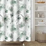 Rideau de douche bleu foncé, Rideau de Douche Florale Bleu Navy Set pour salle de bain,Bleu vert aquarelle fleur de tissu Rideau de bain avec crochets, 72x72in
