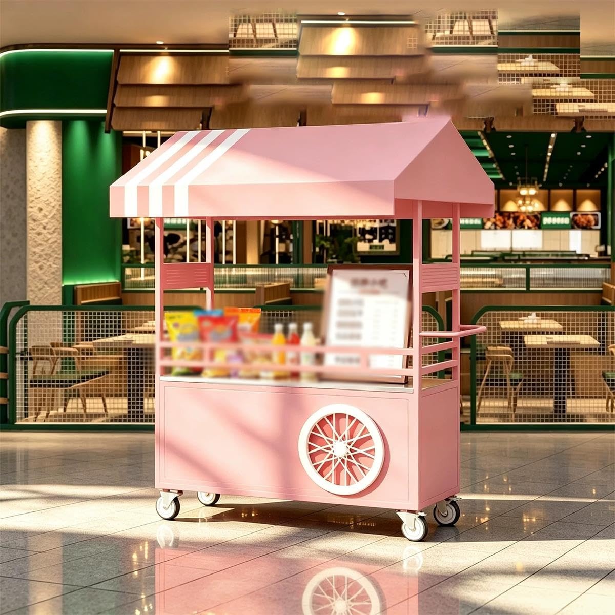Carrello Vendita Mobile con Tettoia, Stand Portatile con Ruote per Mercati