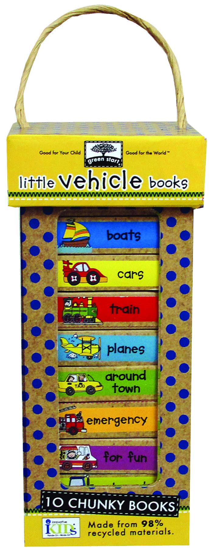 green start book towers: little vehicle books (10 Chunky Books Made from 98% Recycled Materials)