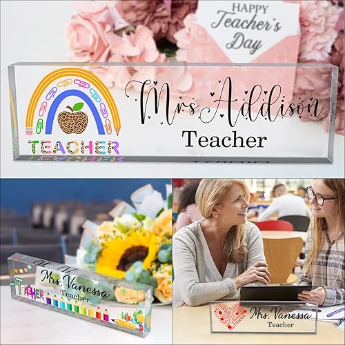 Miniatura 5 de Placa de nombre de escritorio personalizada para profesores, placa de identificación de bloque de acrílico personalizada para oficina, placa de