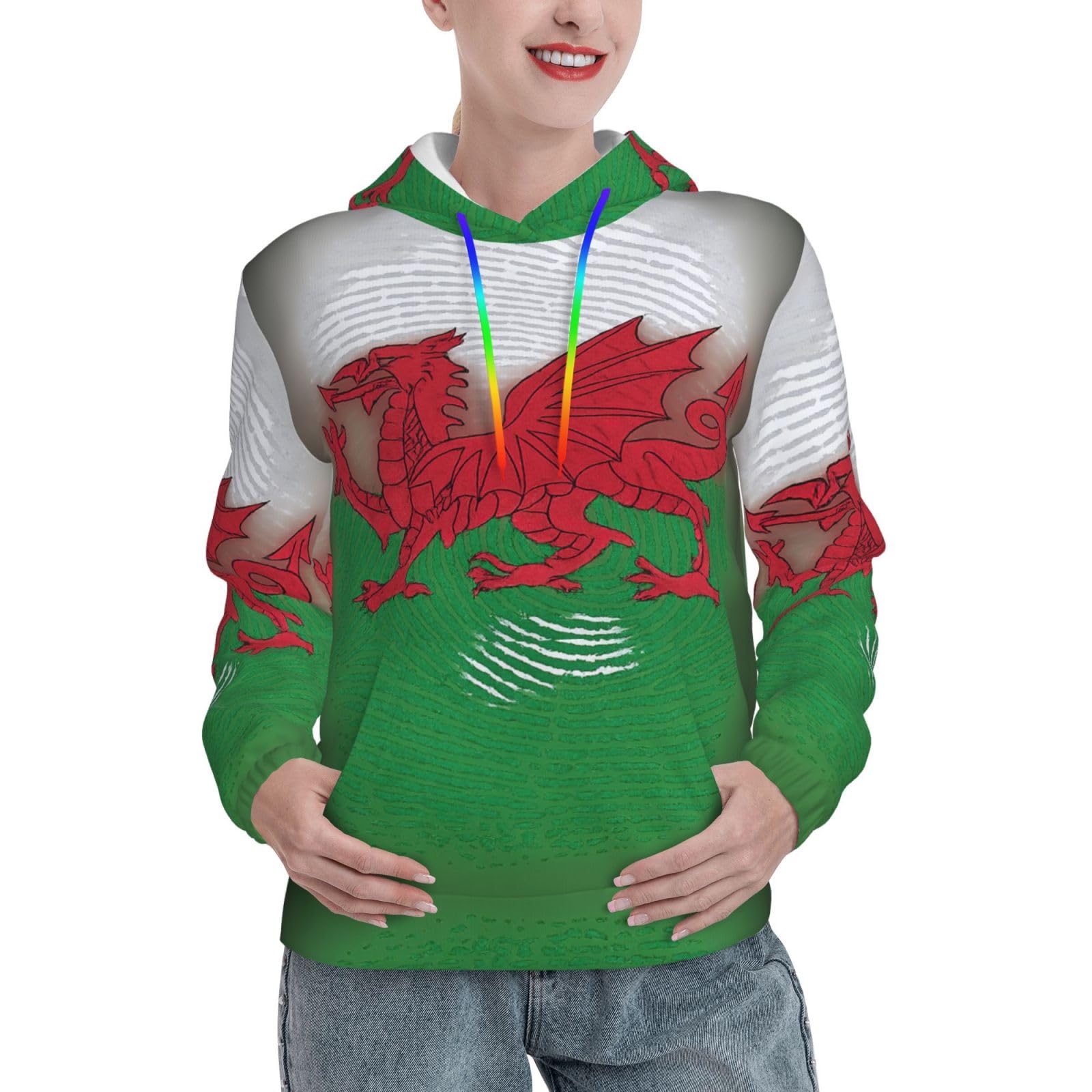 UVBDF Welsh Dragon Women'S Cozy Hoodie Lined Winter Pullover With Pocket, Long Sleeve Sweaters With Pocket Black