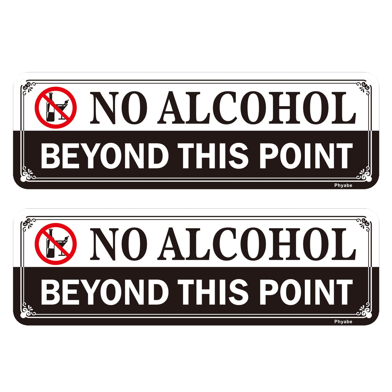 Phyabe 2 Pack No Alcohol Beyond This Point Sign, 25 x 8 cm Thick Acrylic