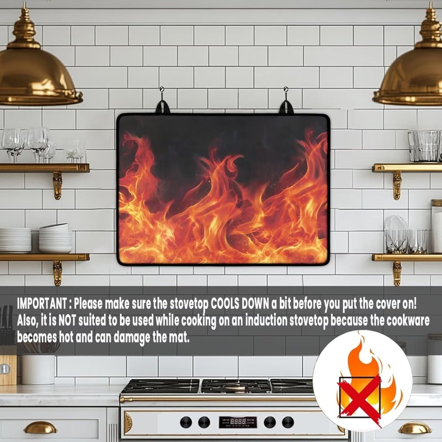 Poceacles Glass Stove Top Cover Non-slip Electric Stove Top Protector Cooktop Cover for Electric Stove, Heat Resistant Foldable Range Cover, 29'' x 21'', Flame Red