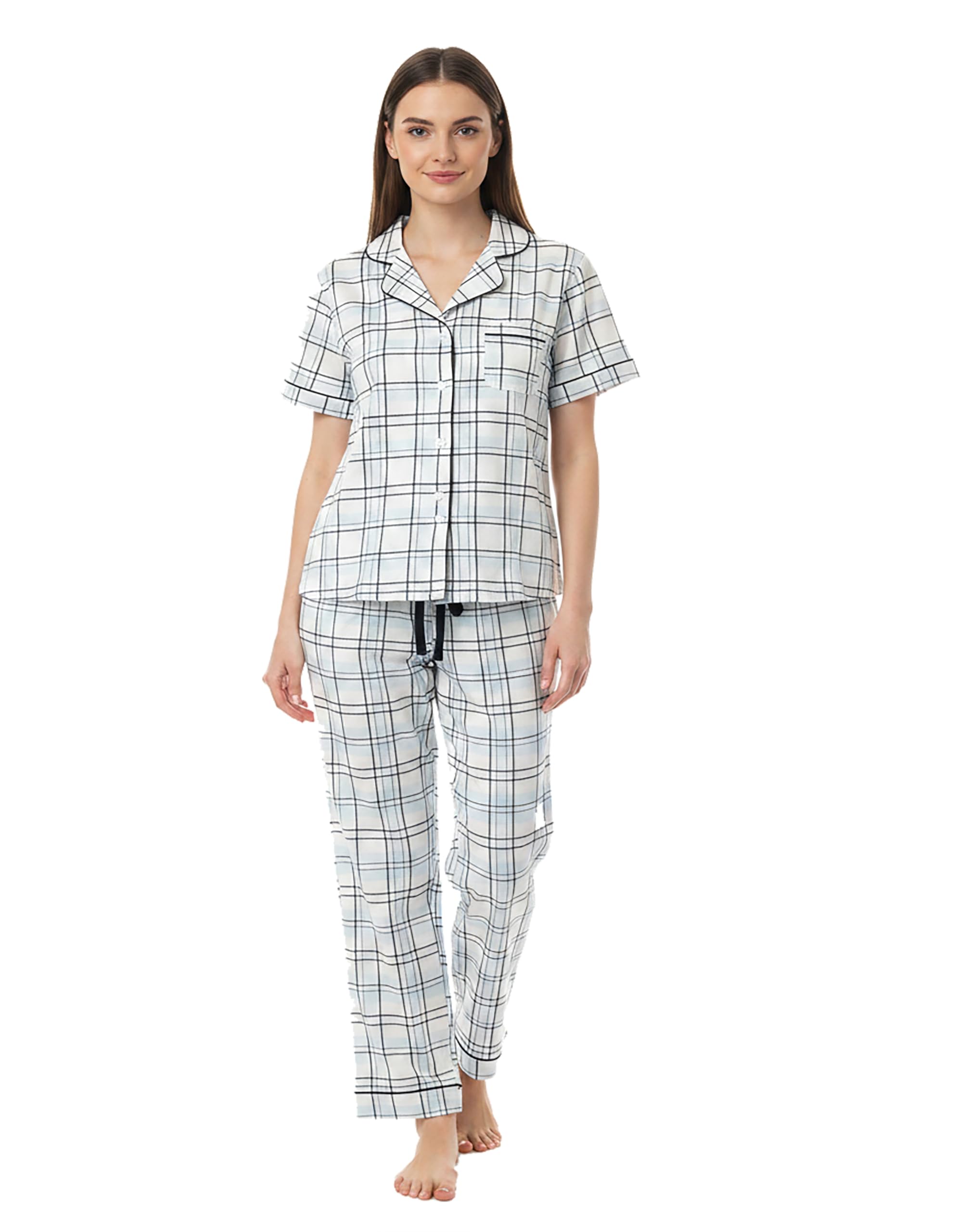 NAP BOUND 100% Cotton Women's Pajama Sets Short Sleeve Button Down Soft Pjs 2 Piece Lounge Set with Pocket Nightwear XS-XXL