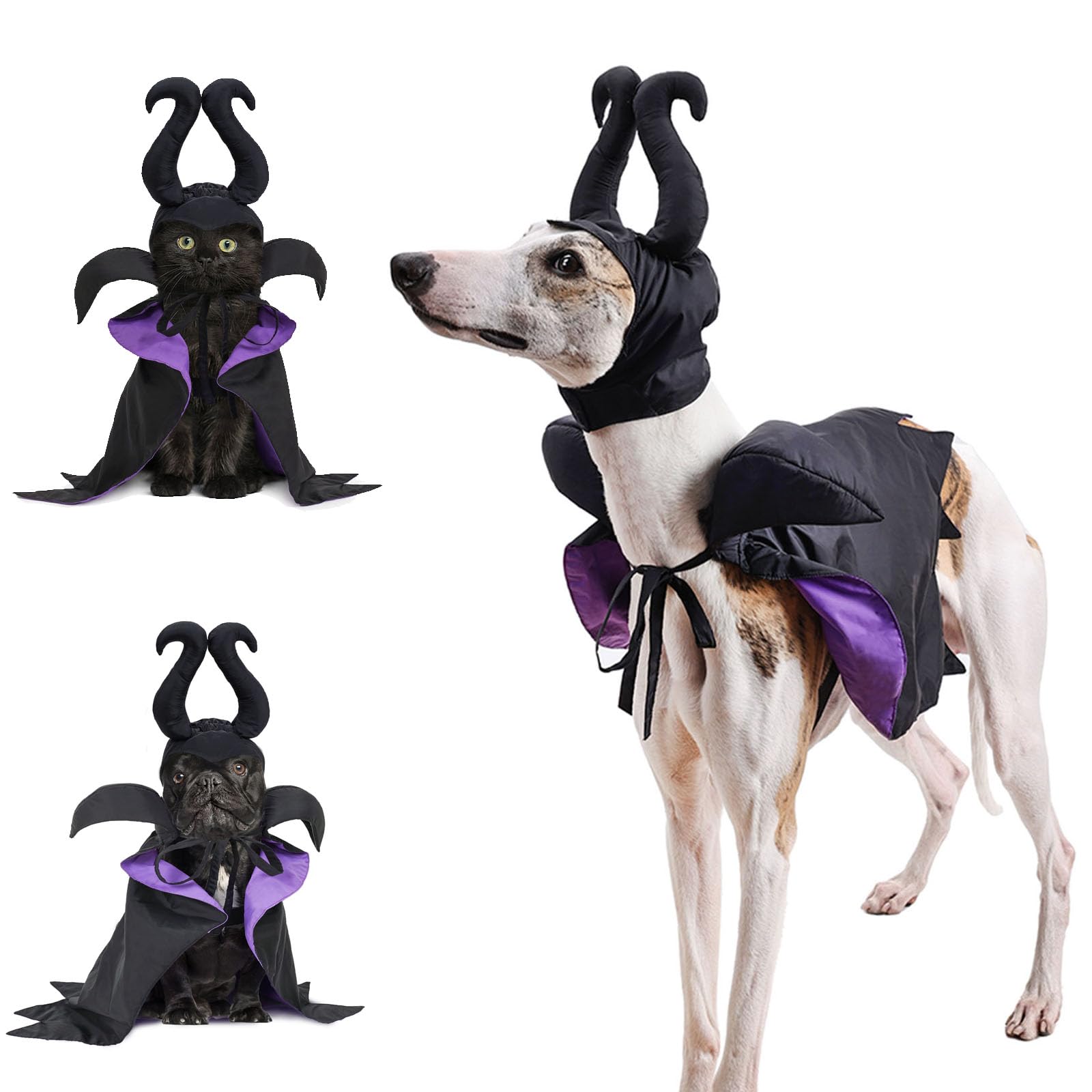 Juego de sombrero de capa de gato de Halloween, capa de disfraz de diablo vampiro y sombrero de cuernos de diablo, disfraz de fiesta de disfraces de gato y perro para gatos pequeños, medianos y