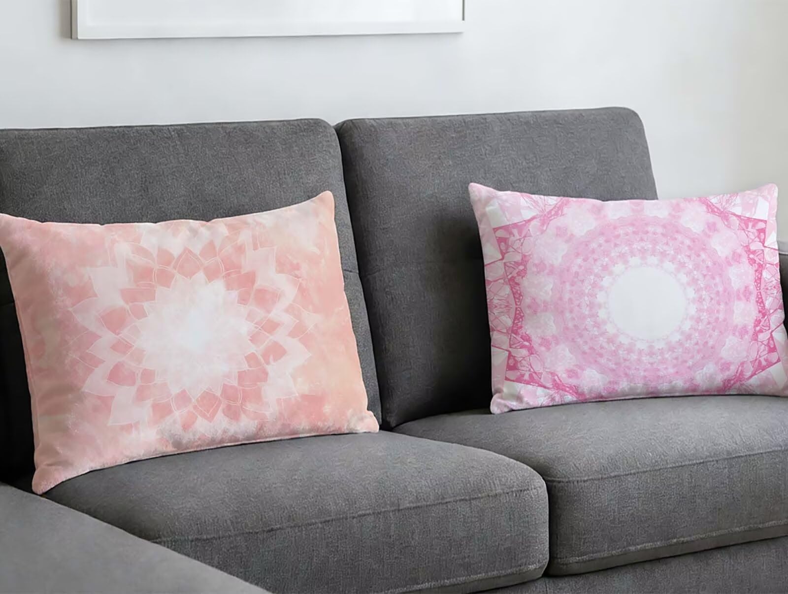 Housse de coussin rose 60x90 cm lot de 2 en velours mandala rectangle pour salon