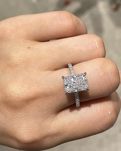Miniatura 5 de RURULUYA 3.5CT OvalRadiant Cut Engagement Ring for Women, Promise Ring,925 Sterling Silver 18K White Gold Plated Ring