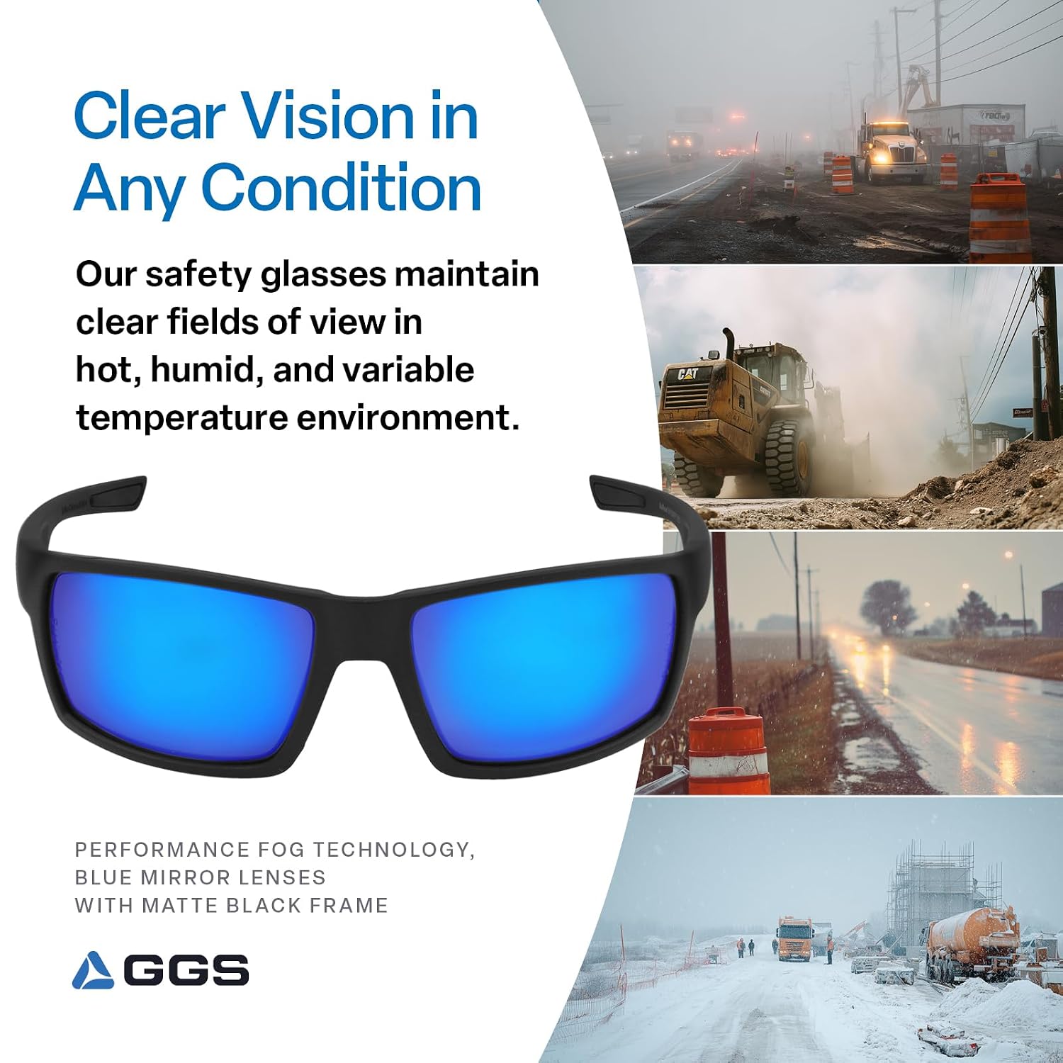 Bullhead Safety Eyewear Sawfish Glasses - Anti-Fog, Lightweight, Impact/Scratch Resistant, UV Blocking Sunglasses for Cycling, Fishing, Driving, Blue Mirror/Matte Black