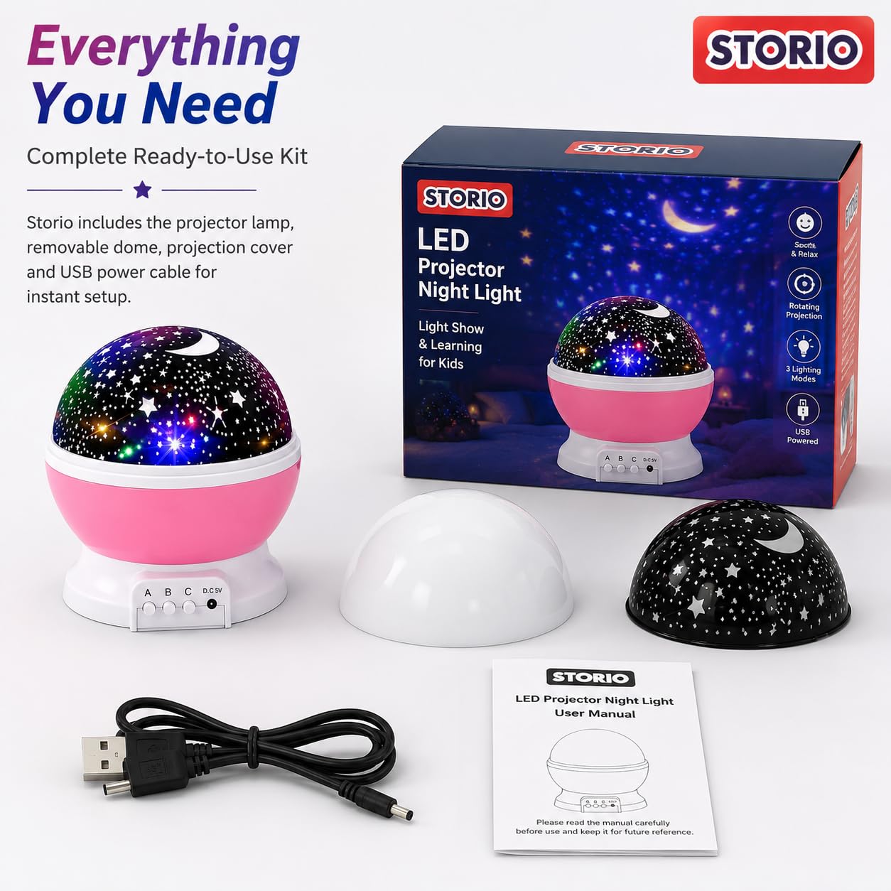 Storio Plastic USB Powered New LED Born Baby Mini Projector Toy - Sooth Relax Sleep Help for Parents - Light Show and Learning for Kids (Round Shape) 2