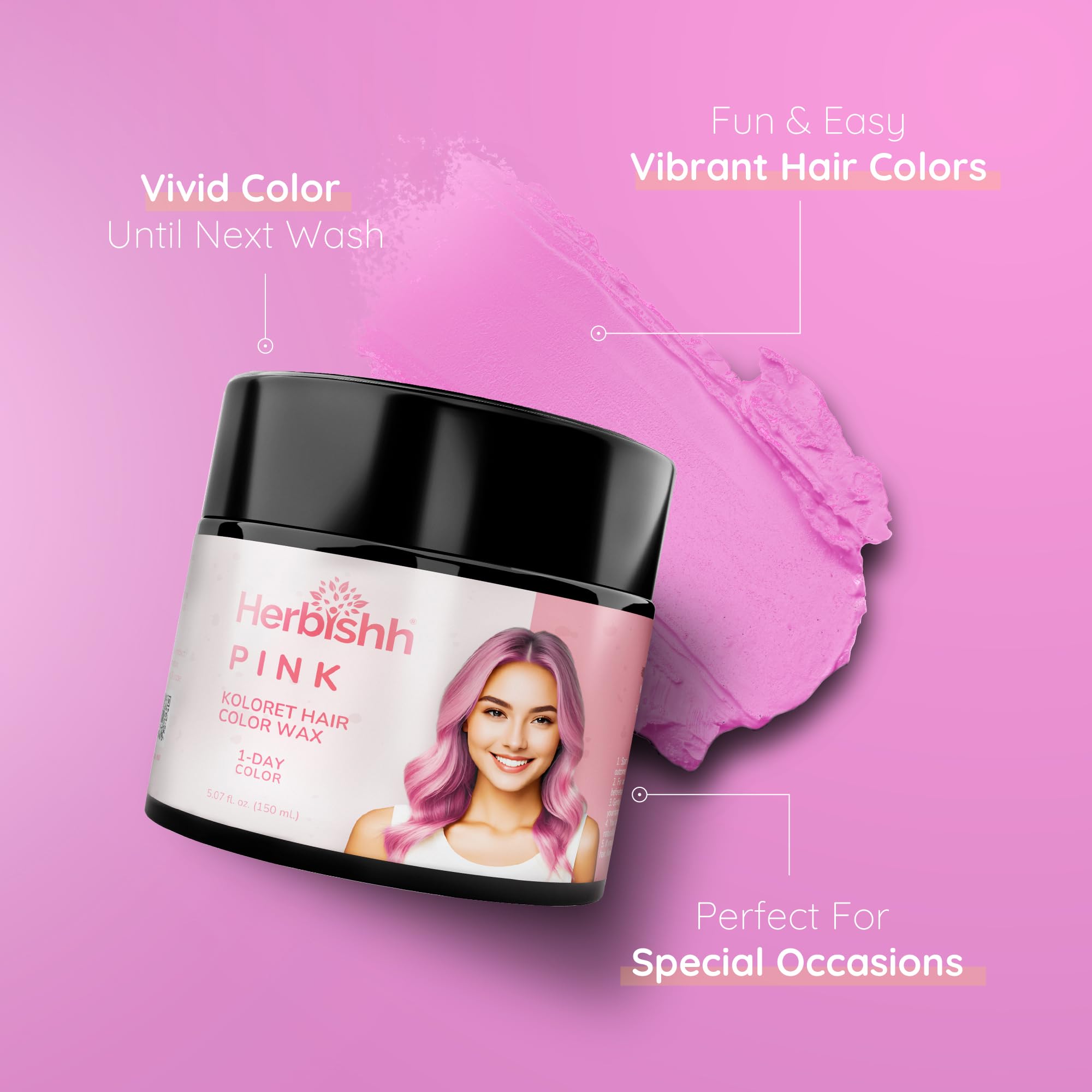 Herbishh Temporary Hair Color Wax 150g (Pink)