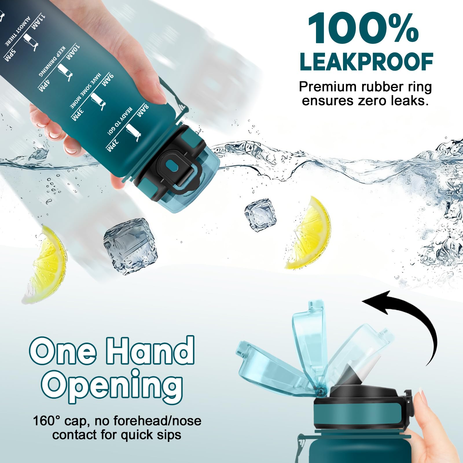 Bouteille Sport 1L, Gourde Sport avec Paille, Gourde avec Marqueur de Temps, Anti-Fuite, & Réutilisable, pour Fitness, Extérieur, Vélo - 5