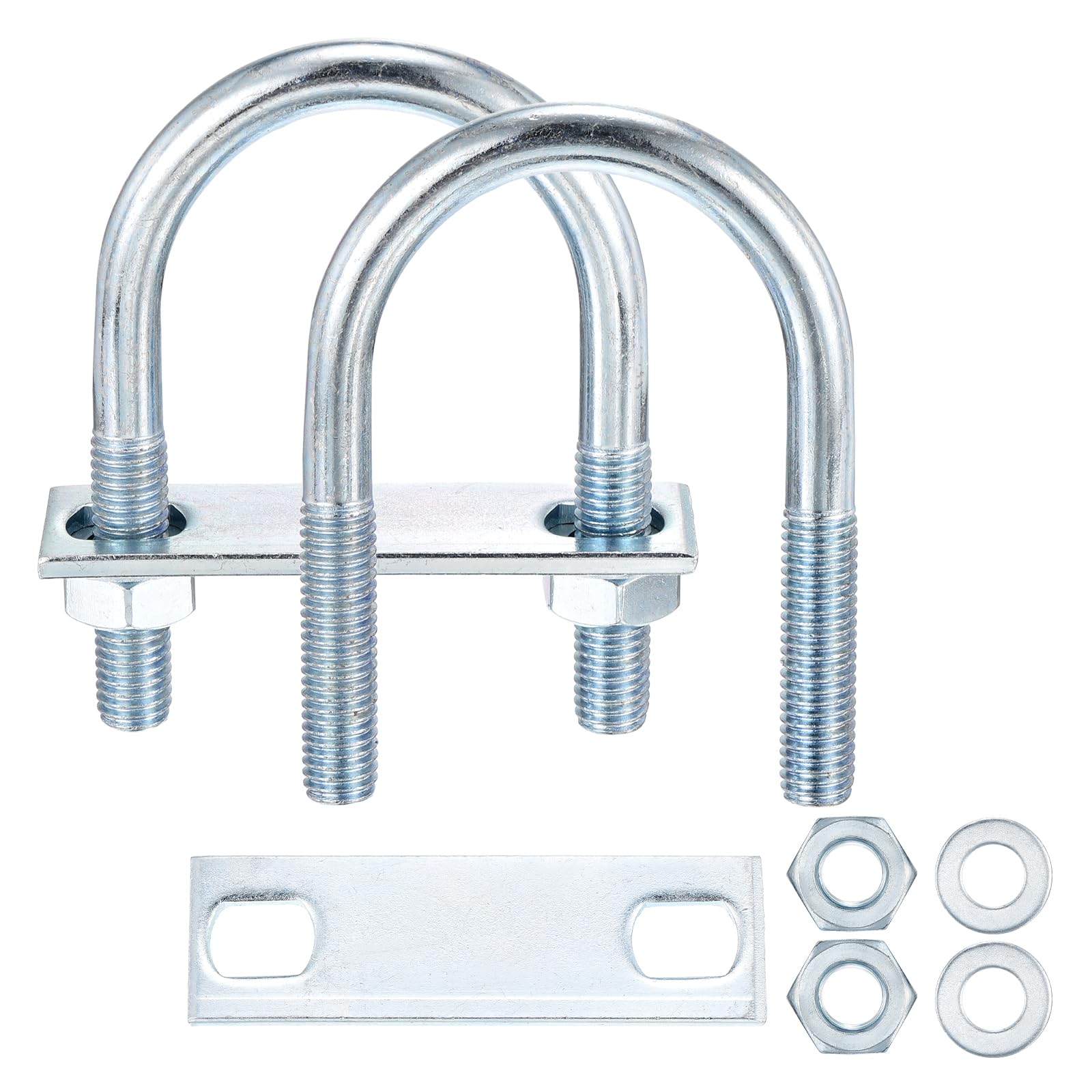 METALLIXITY U Bolts 4 Sets (3/8"(M10) x1.96"x3.54"), Round U Bolt Kits Carbon Steel with Accessories - for Construction, Pipe, Trailer, Automotive, Leaf Spring Fastener