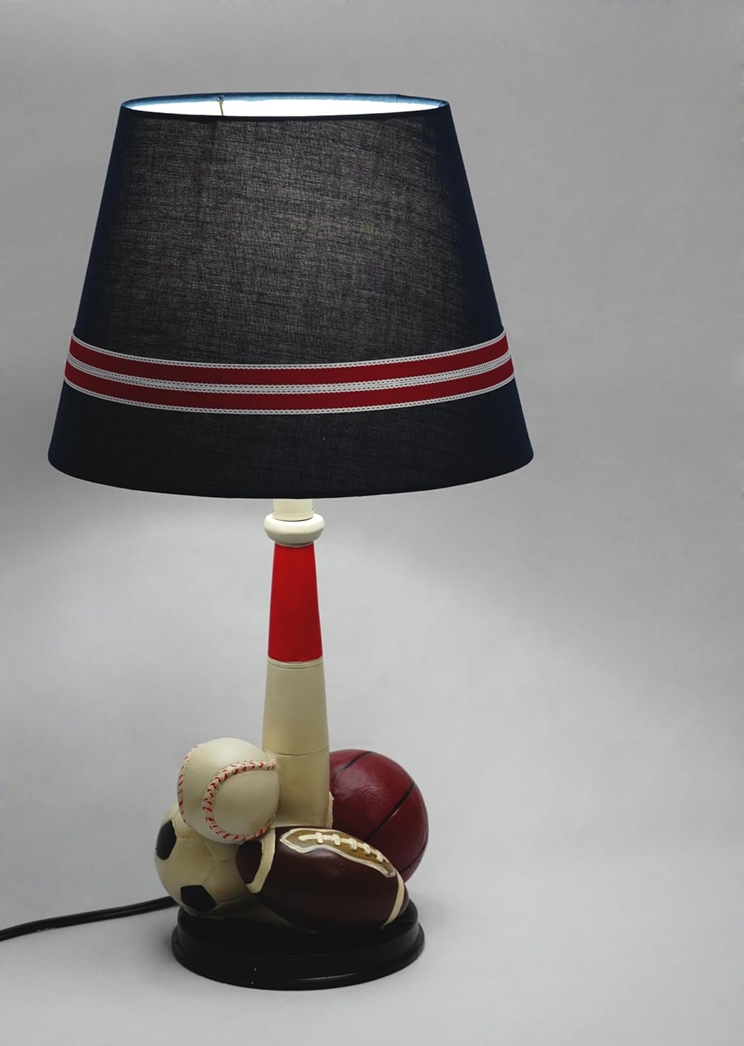Sports Theme Table Lamp with Navy Shade, Multi-Sport Base Design, 22.5 inches Height