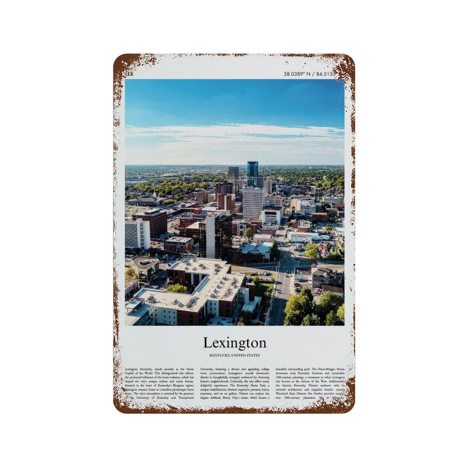 xiaoxiaoshen Lexington Kentucky, United States, USA City Scenery Wall Decor Art Metal Tin Poster Modern Home Decor Art Home Bar Shop Decorations Vintage Sign 30x20cm