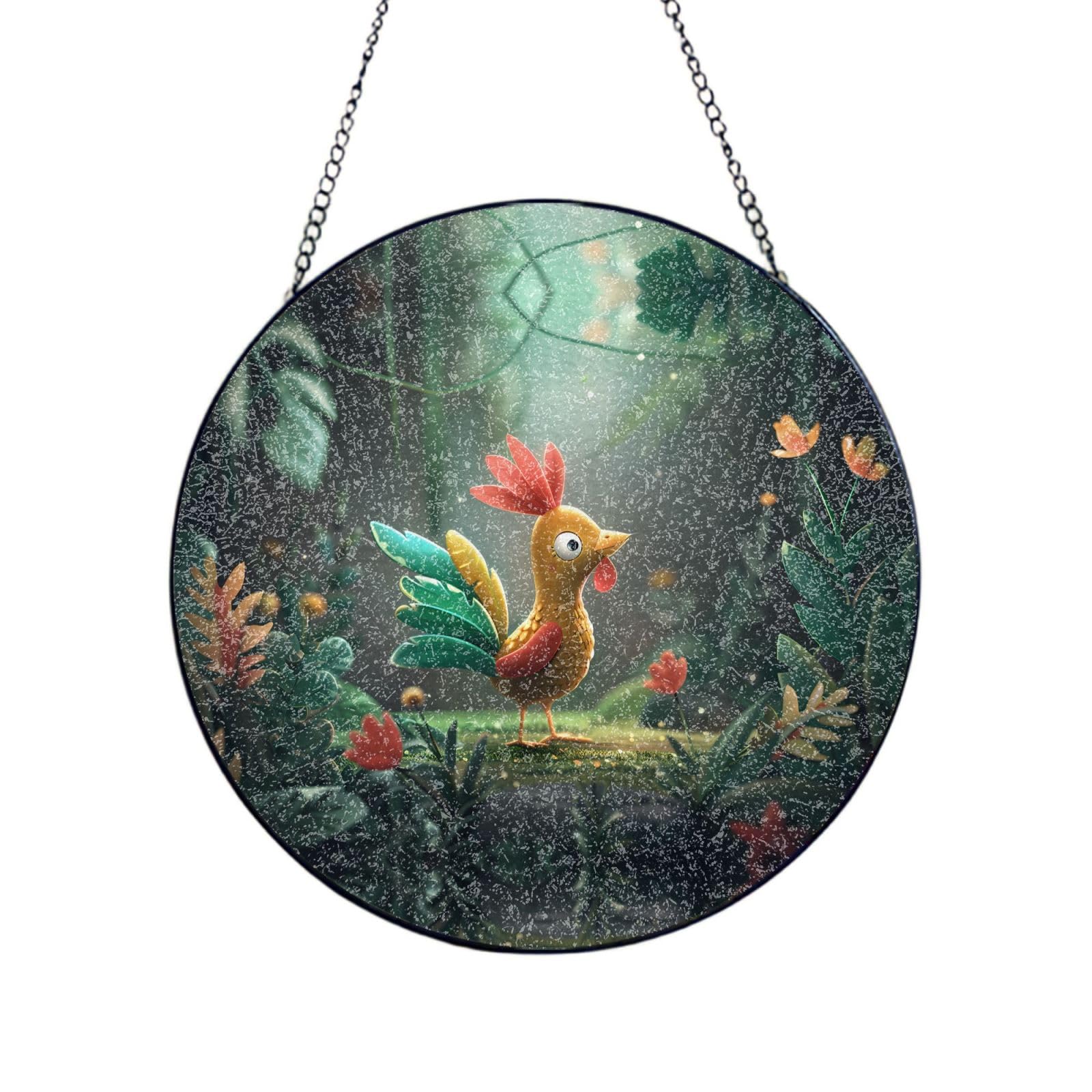 Poezjzw Stained Glass Window Hanging - Cartoon Rooster Sun Catcher For Door Garden Home Decor Christmas Mother'S Day Birthday Gifts 4in（10cm）