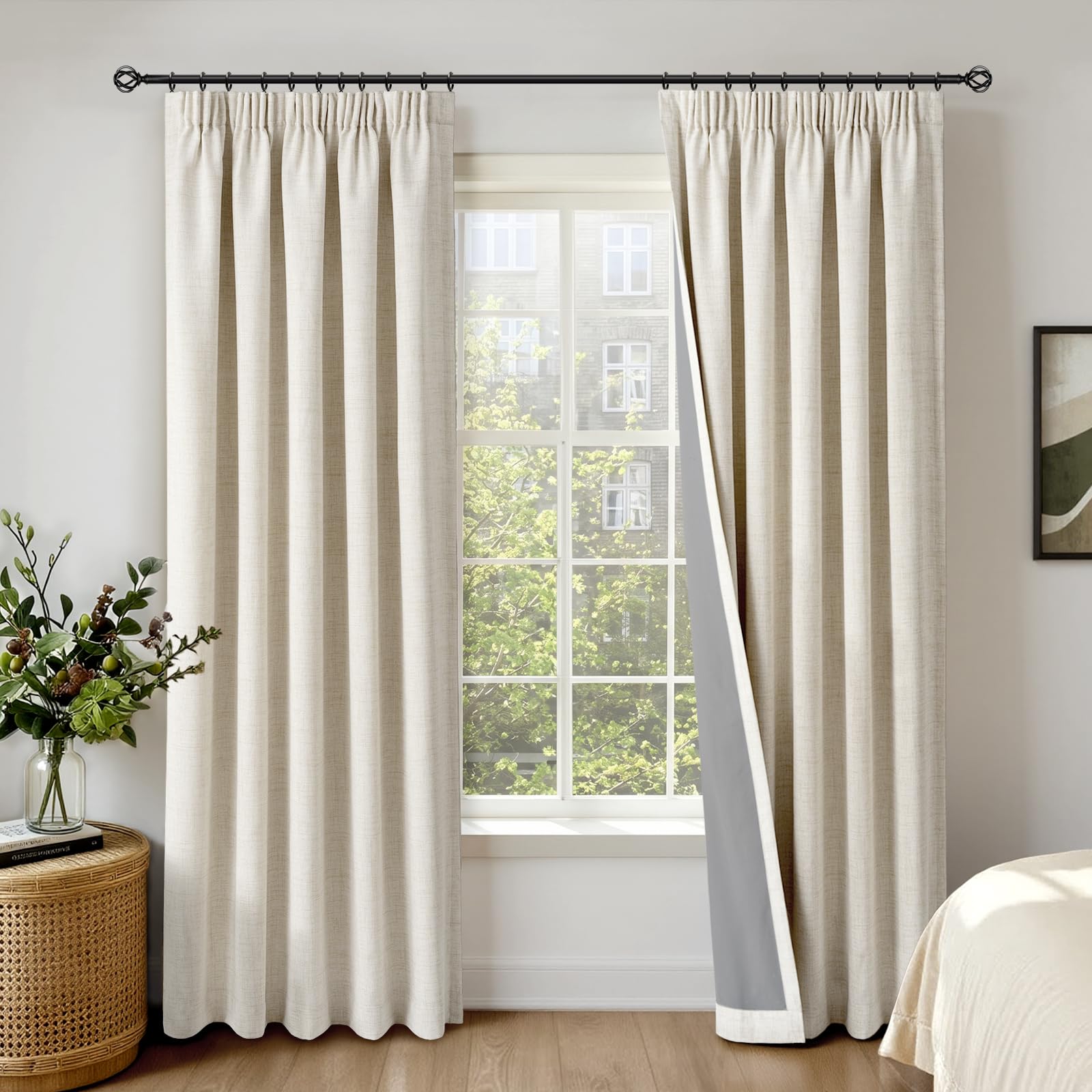 INOVADAY 100% Blackout Curtains for Bedroom 72 inch Drop, Thermal Insulated Curtains & Drapes Cream Pencil Pleat Curtains for Living Room with Coated Backing 2 Panels, 46" W x 72" L — image 1