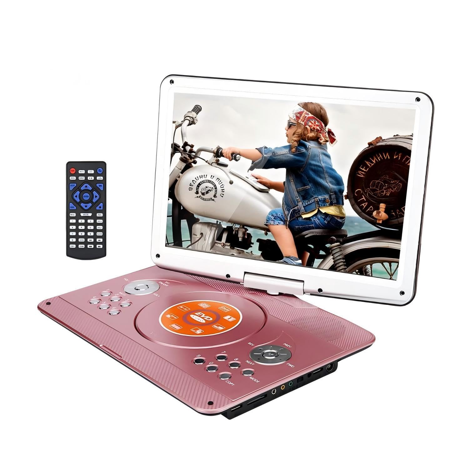 YOOHOO 14 inch Portable DVD Player with Remore Controller High Resolution Rechargeable Battery Large Size Screen DVD Player for Car (Gold)