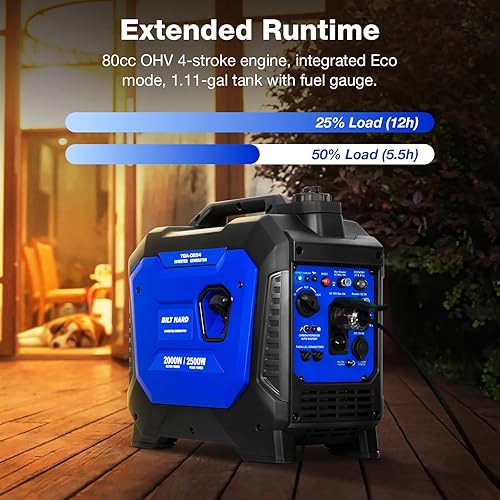 Miniatura 2 de BILT HARD Generador de gas de 2500 W, generador inversor silencioso de 4 tiempos de 80 cc con sensor de CO, listo para paralelo, receptáculo dúplex