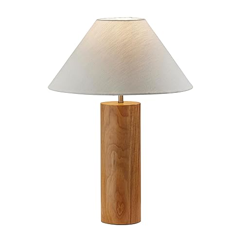 Adesso Table Lamp with Natural Oak Wood Base and White