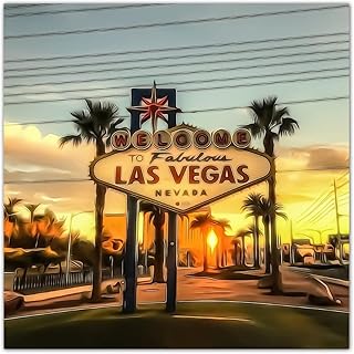 Hanging Wood Wall Sign Skyline Las Vegas City Landscape Wall Decorative for Pantry Modern Decorative Wood Pallet Wall Plaque Sign Nevada Party City Photograph Home Wall Decor Sign Gift Kitchen 16x16in