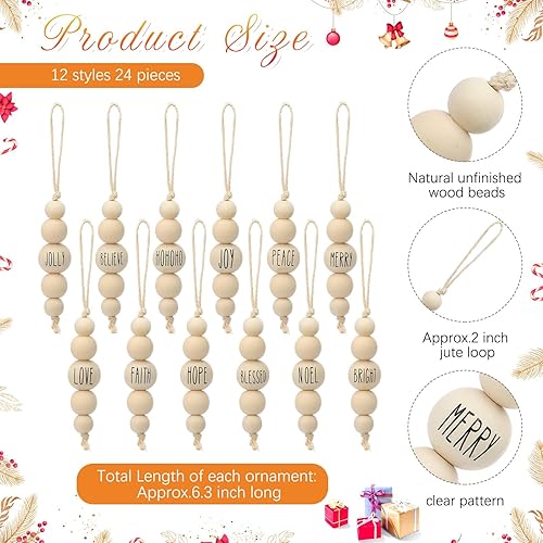 Miniatura 2 de 24 adornos navideños de madera para árbol con palabras de bendición, rústico, bohemio, decoraciones colgantes de Navidad, cuentas de madera natural