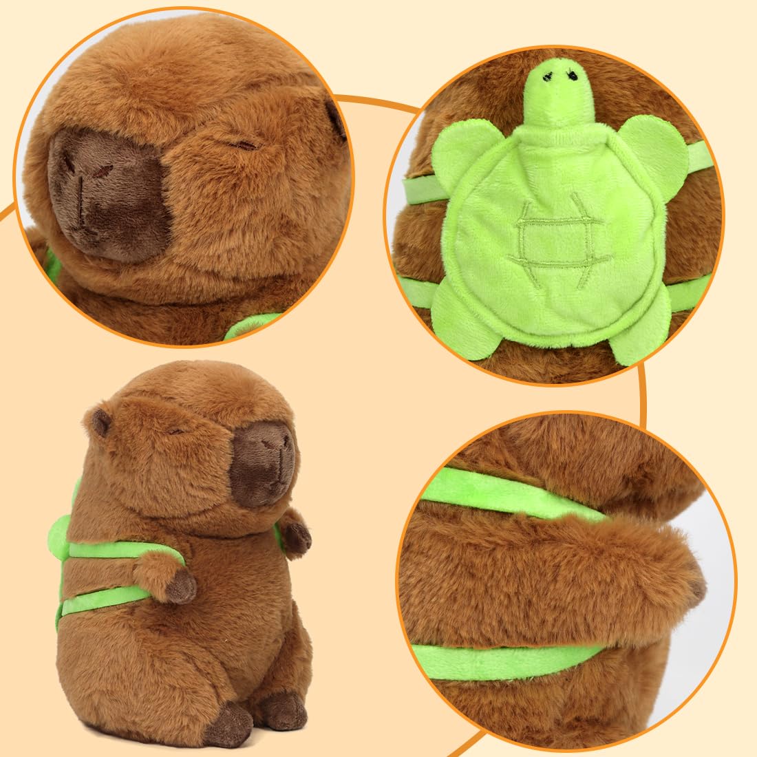 Capibara Peluche, 23 cm Peluche Capybara Bambola, Simpatico Capybara Plush, Pupazzo Kapibara Cute, Simpatico kapybara Plush, Capibara Peluche Giocattolo con Zaino di Tartaruga per Ragazzi Ragazze