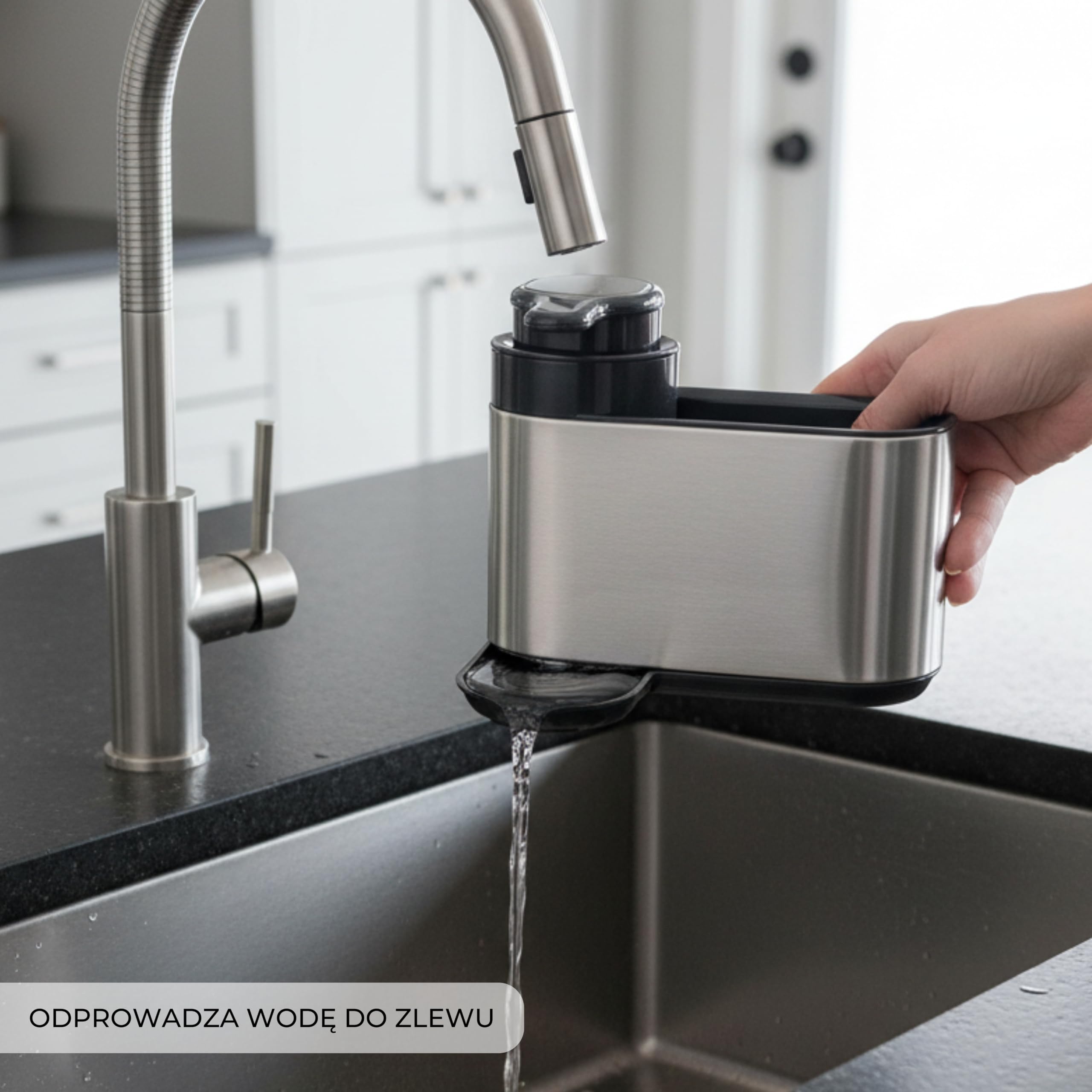 Erreke Dozownik mydła do kuchni, 3 w 1 Do Przechowywania w Zmywarce, Wykonany ze Stali Nierdzewnej SS410, Dozownik na Płyn do Mycia Naczyń 300 ml, Kolor Srebrny