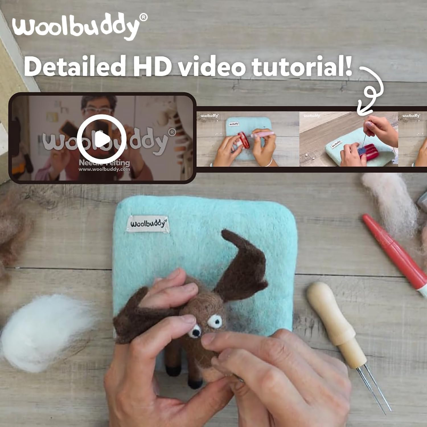 Woolbuddy Ręcznie robiony zestaw igieł Felting Owl Kit - Arts and Crafts Wool Kit for Decorations, Ornaments or Family Projects - Fun, Easy, Rewarding. by Woolbuddy