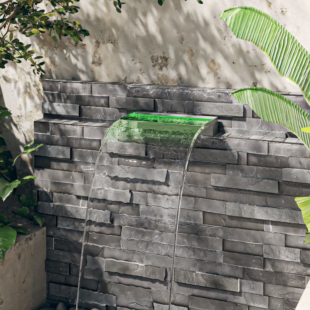 Élément cascade en acier inoxydable 304 avec éclairage LED RVB 45 cm, compact et peu encombrant pour jardin, terrasse, étang, utilisation intérieure et extérieure