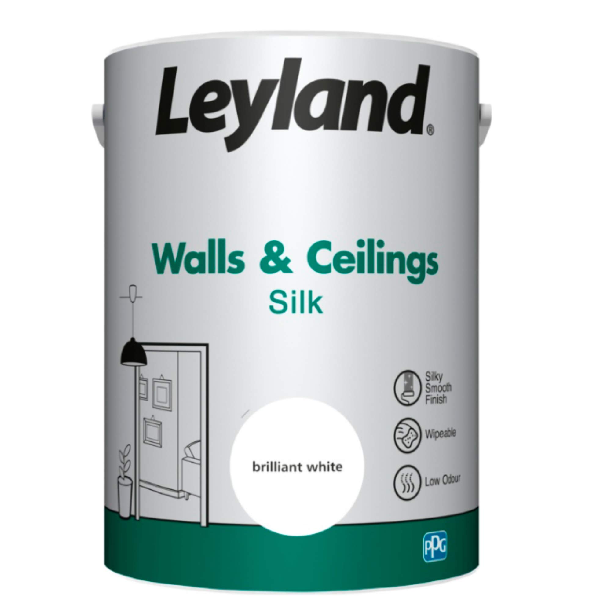 Walls and Ceilings Paint Silk, Brilliant White, Coverage 13m2 per Litre- 5L