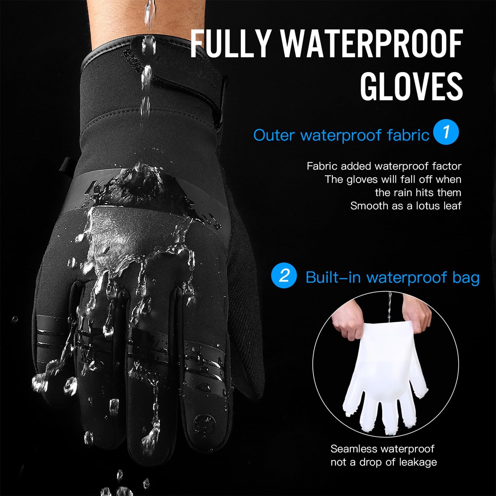 FOXLVDA Guantes de invierno de -12.2 °C para hombre y mujer, impermeables, resistentes al viento, guantes térmicos para pantalla táctil, con agarre antideslizante y forro cálido para clima frío,