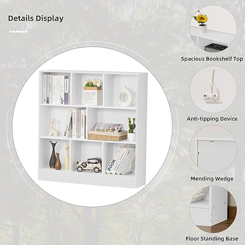 Miniatura 6 de YAHARBO Estantería blanca de 3 niveles, estantería horizontal amplia y moderna, estante bajo de madera, armario de almacenamiento amplio con base,