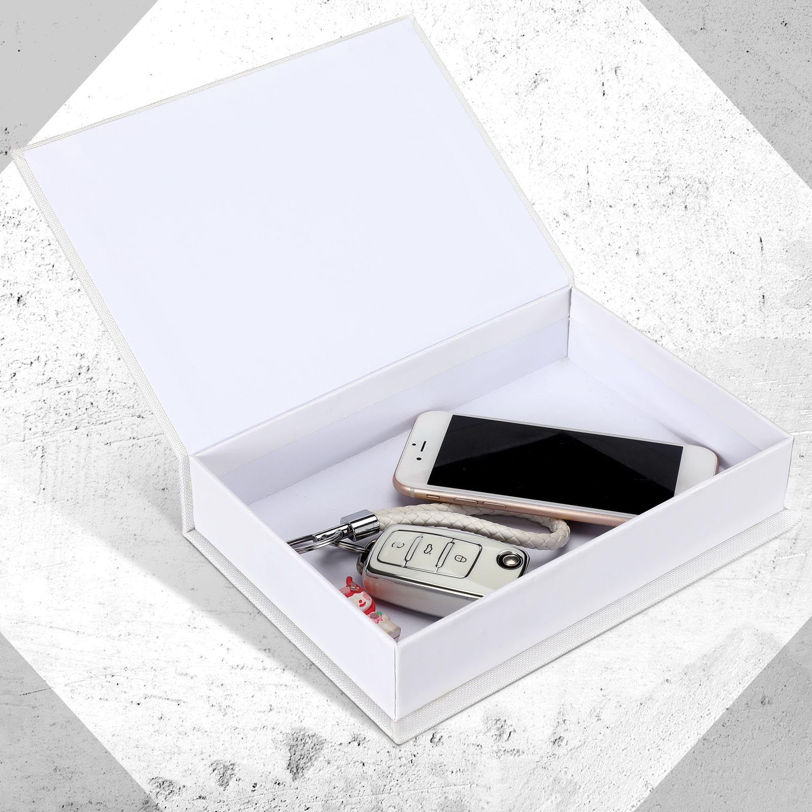 Tioncy 3 cajas decorativas para libros, modernas, de lino, para decoración de estanterías, mesa de café, libros para manualidades (blanco, 8.6 x 6.1 x 1.8 pulgadas)