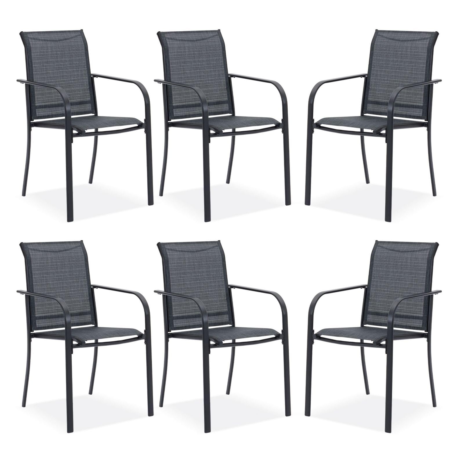 DIFY Patio Dining Chairs Set of 6, Stackable Outdoor Metal Chairs for Garden, Porch and Lawn, Grey