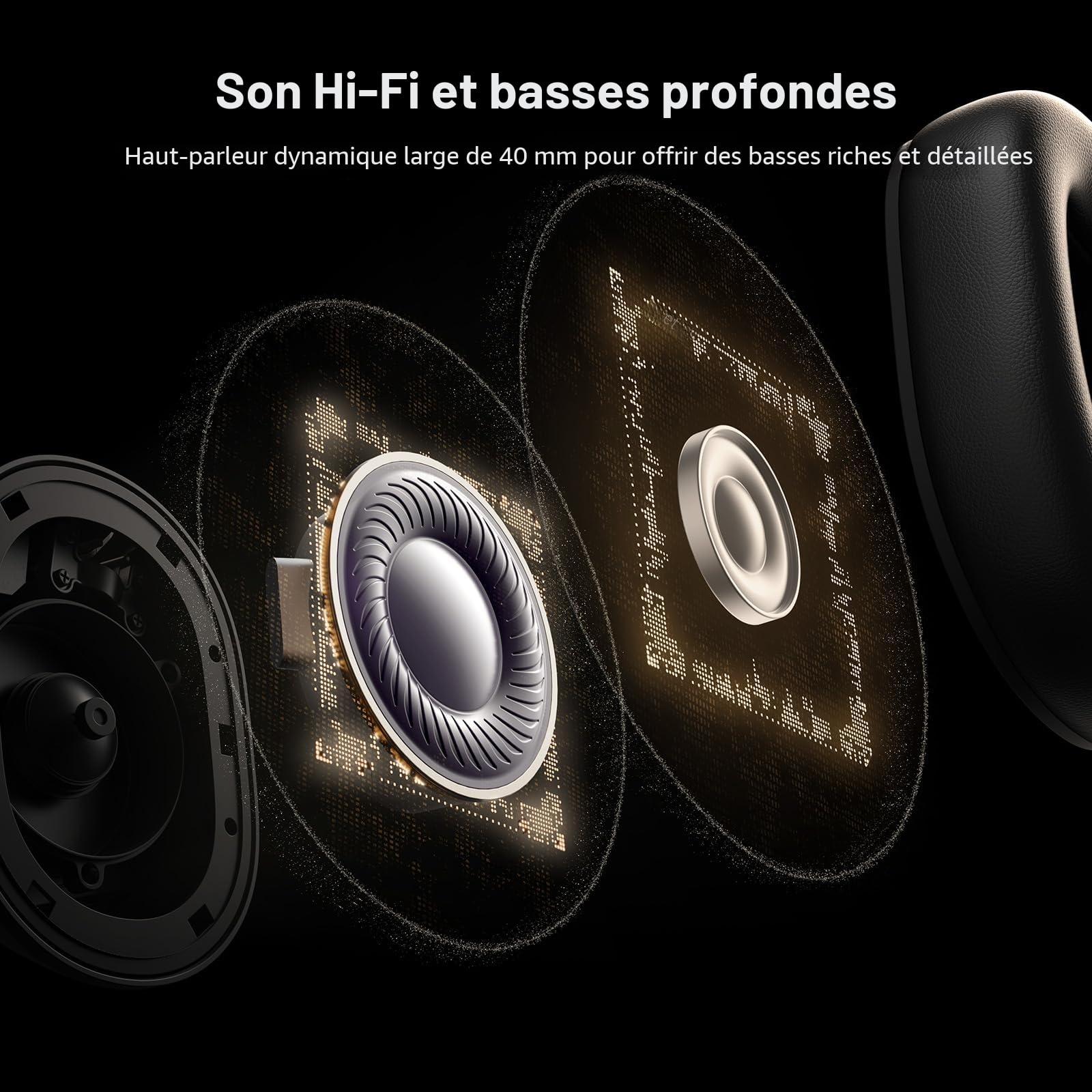 UGREEN HiTune Max 5C Casque Bluetooth sans Fil Sport Hi Res Audio ANC Réduction Active du Bruit Adaptative Hybride 43dB Bluetooth 5.4 4 Micros Audio Spatial EQ Personnalisé App 75H Charge USB C Noir | Réduction active du bruit adaptative