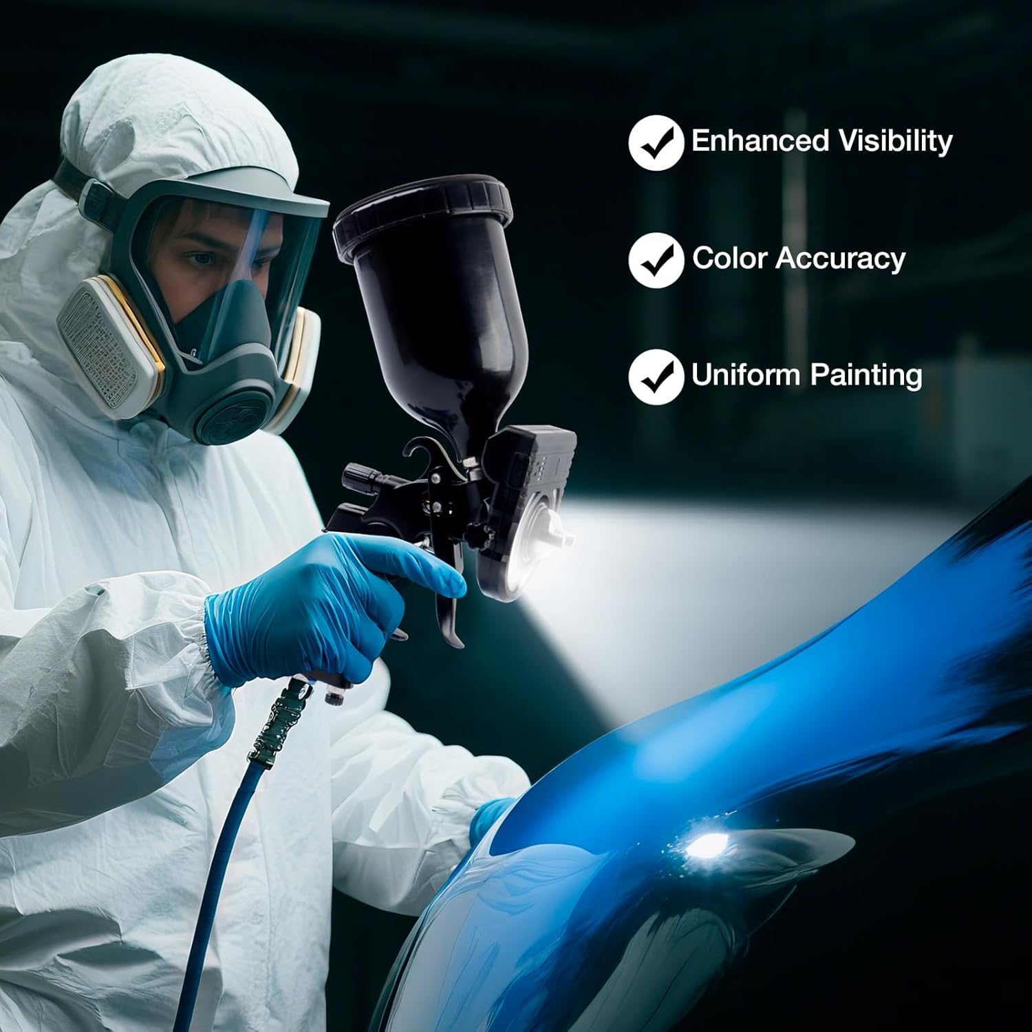 YUZES Paint Gun Light with Charger, 2700K-6500K & 500/250 Lumens LED Light for Paint Guns, Spray Gun Light Attachment for Evenly Spraying and Reduced Rework, Universal Auto Paint Gun Lights