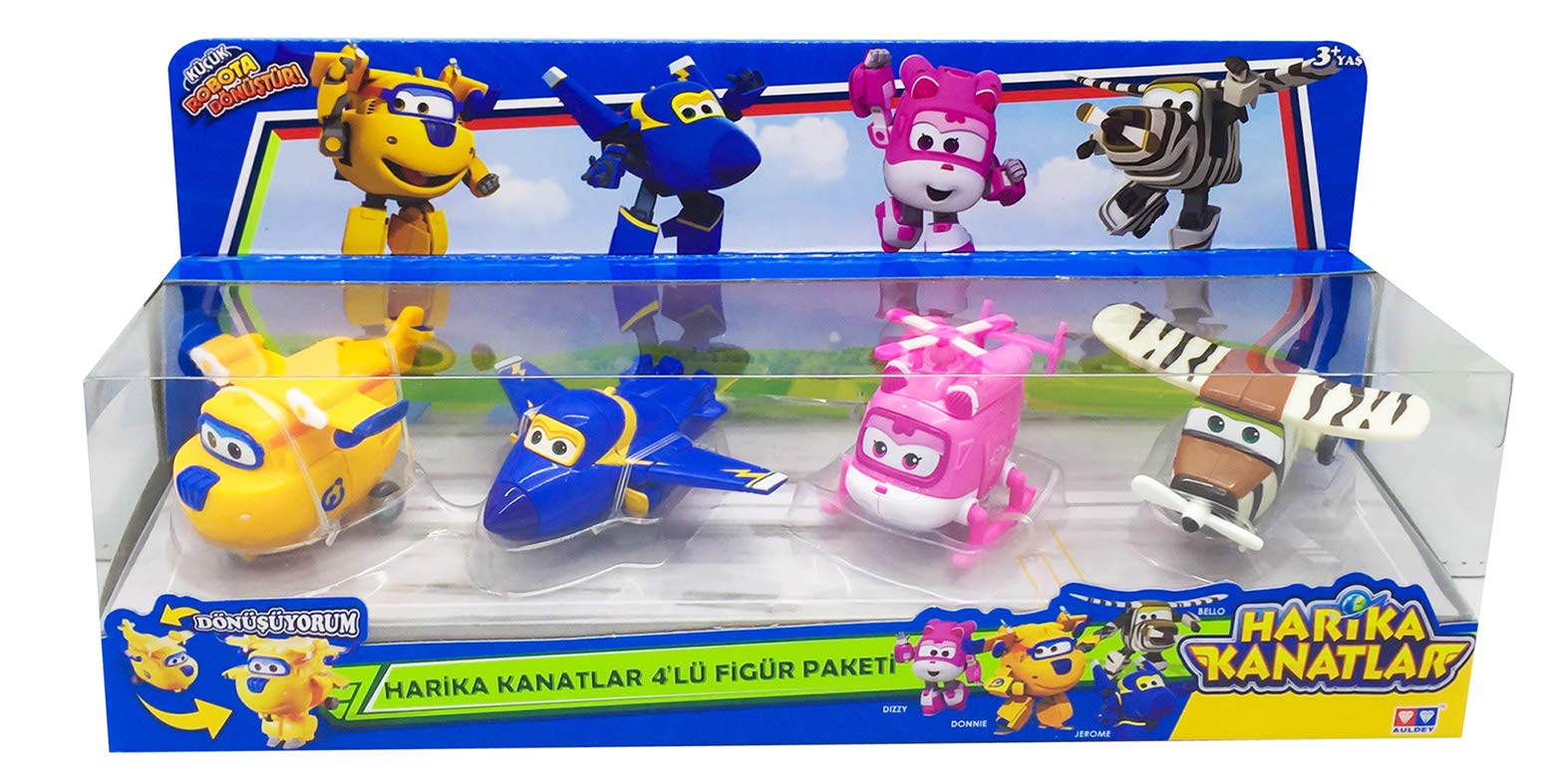 Auldey Super Wings YW710620 EU710620-Transform-a-Bots 4pk-Donnie/Dizzy/Jerome/Bello Spielfiguren Transformer, Multi Collour