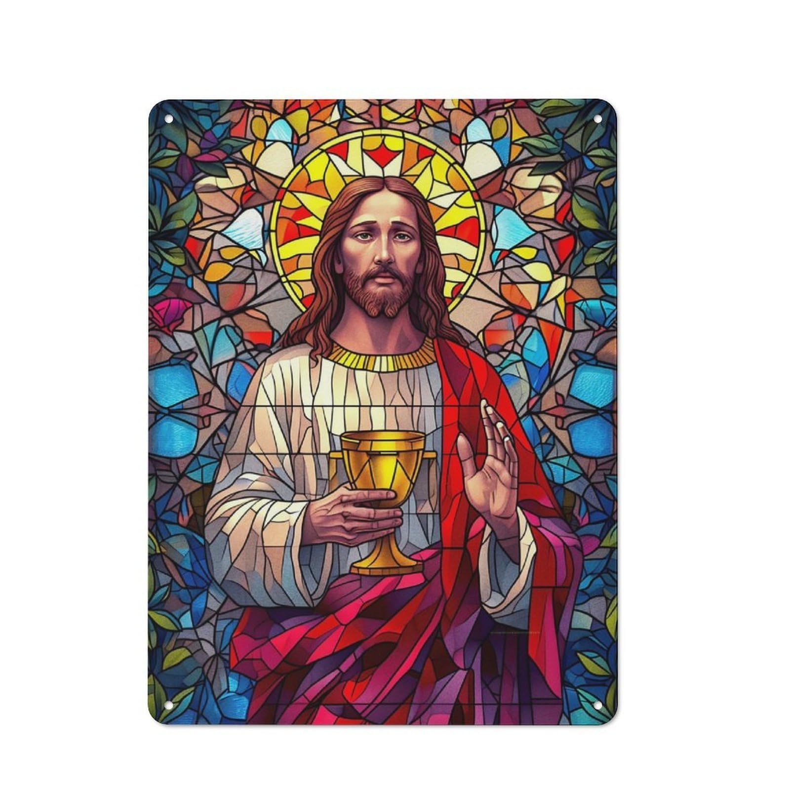 Junmoney Mosaic Jesus 4 40X30cm Retro Metal Sign With For Café Or Restaurant, For Collectors Decorating Cafés And Restaurants