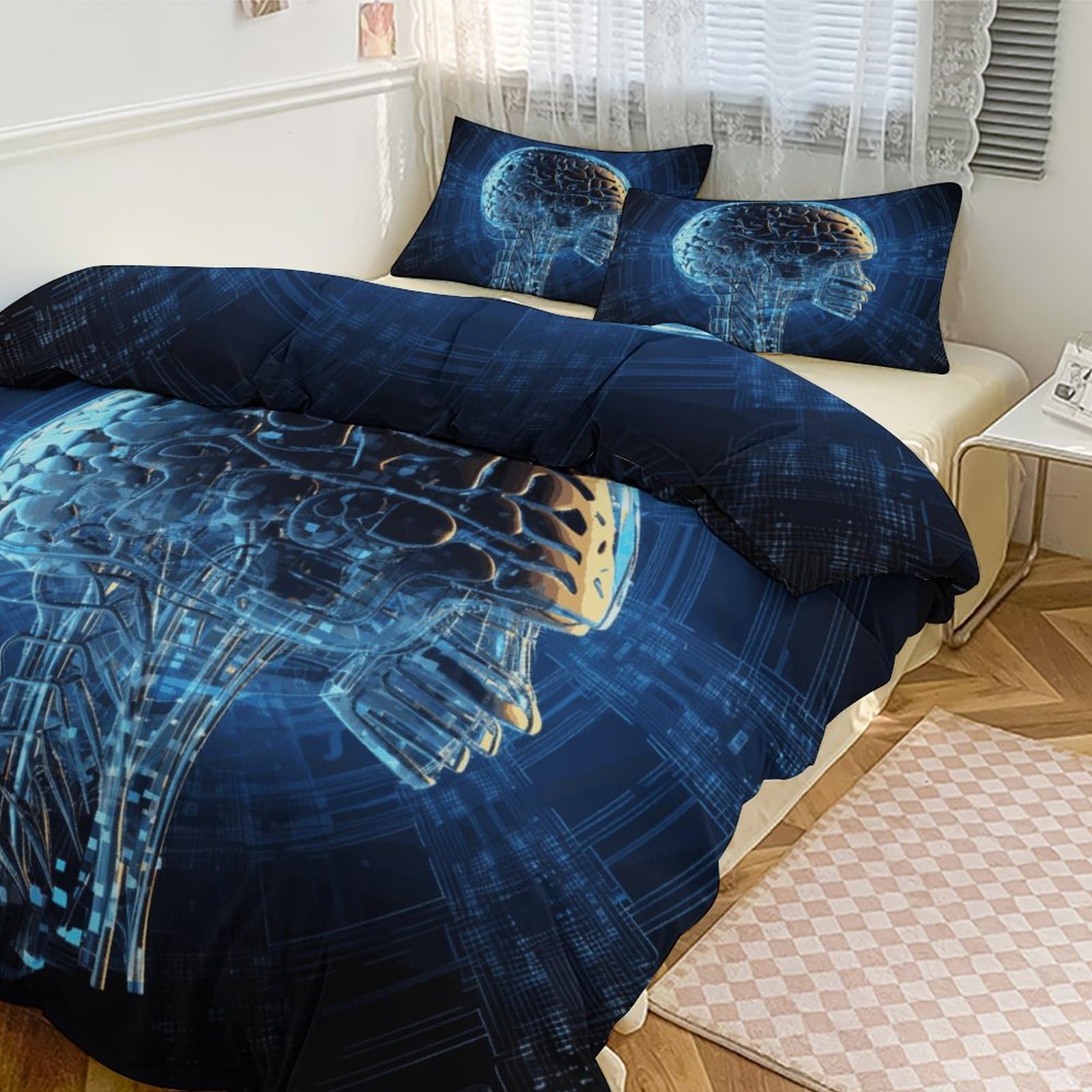 Intelligence artificielle parure de lit 3 pièces haut de gamme motif cerveau