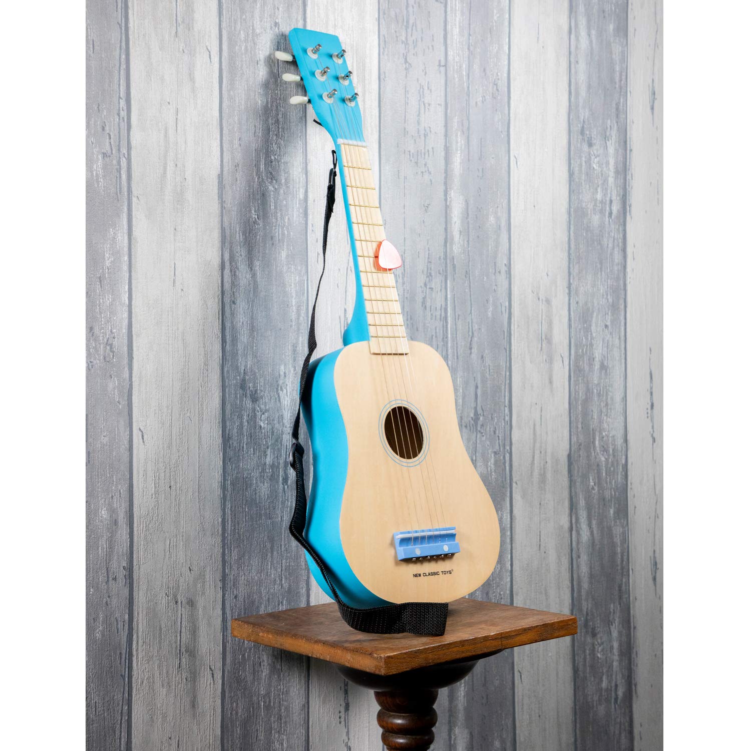Woet® Chitarra Giocattolo Rosso in Legno per Bambini - 6 Corde in Nylon con Tracolla e Corda di Ricambio - con Libretto delle Canzoni - Gioco Musicale Educativo - A Partire da 3 Anni