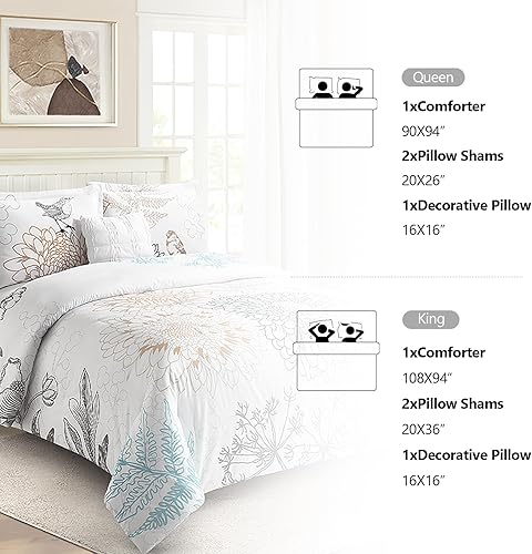 Miniatura 8 de Style Quarters - Juego de edredón tamaño King, juego de ropa de cama floral suave y cómodo de 4 piezas para todas las estaciones, cama en una bolsa