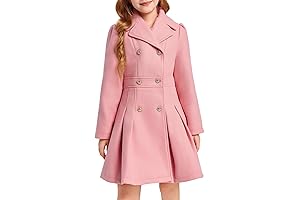 Classic Pea Coat for Girls, Notch Lapel Double Breasted Warm Winter Outerwear