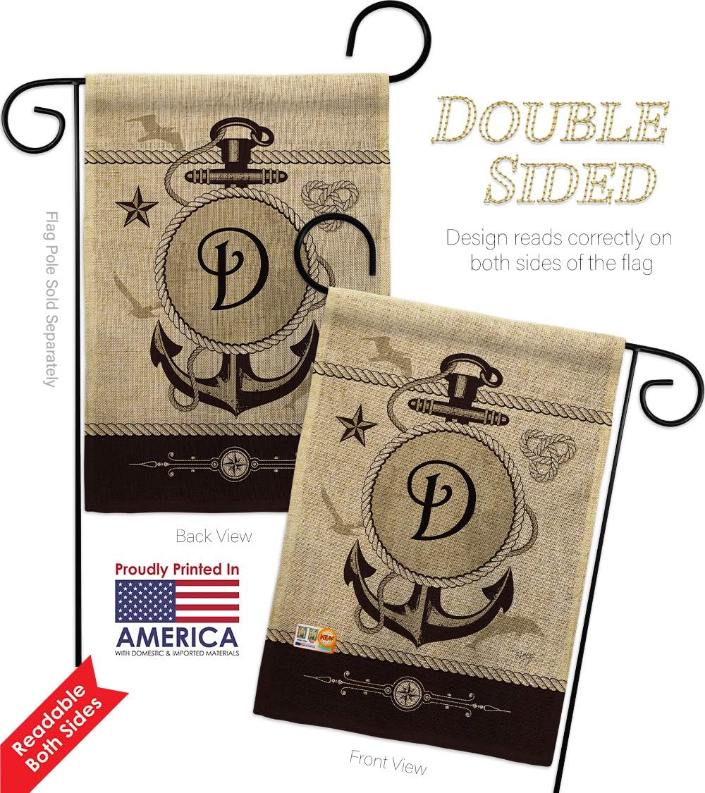 Nautical D Initial Burlap Garden Flag Monogram Coastal Anchor Sailor Sea Shells Outdoor Summer Ocean Small Decorative Gift Yard House Banner Double-Sided Made In USA 13 X 18.5