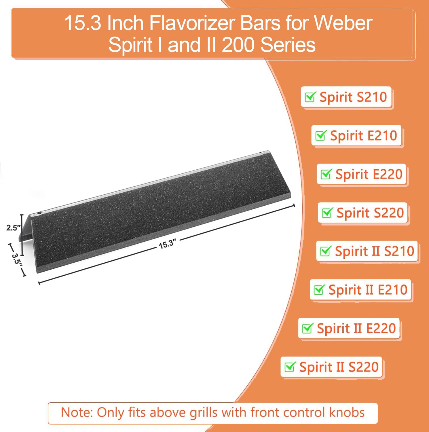 7635 Barras aromatizantes de 15.3 pulgadas para Weber Spirit I y II serie 200, Spirit E210 S210 E220 S220 parrilla de gas con pomos de control delanteros, barra de sabor esmaltada en porcelana para