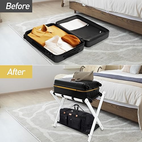 Miniatura 4 de Babion Portaequipajes plegable para habitación de invitados, paquete de 2, portaequipajes para soporte de maleta con correas de nailon, soporte de