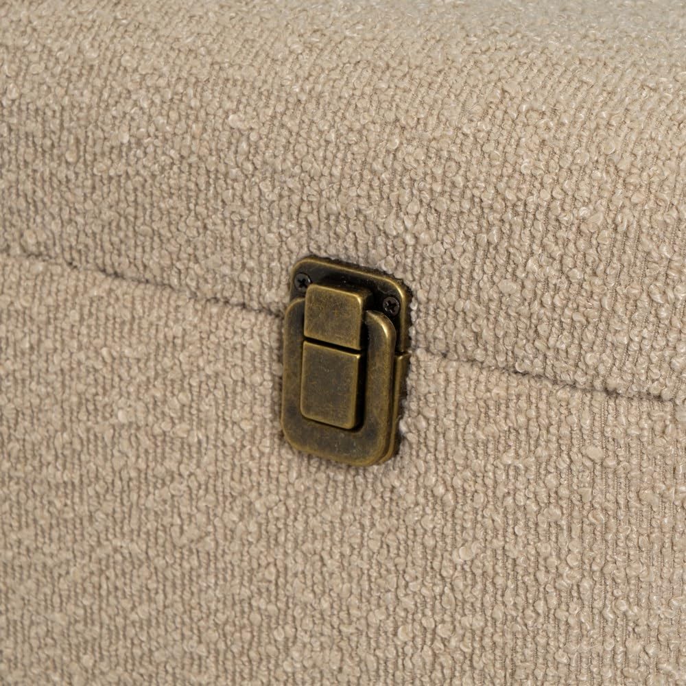LOLAhome Puff arcón Maleta tapizado con Tela de Borreguito Beige de 50x35x46 cm